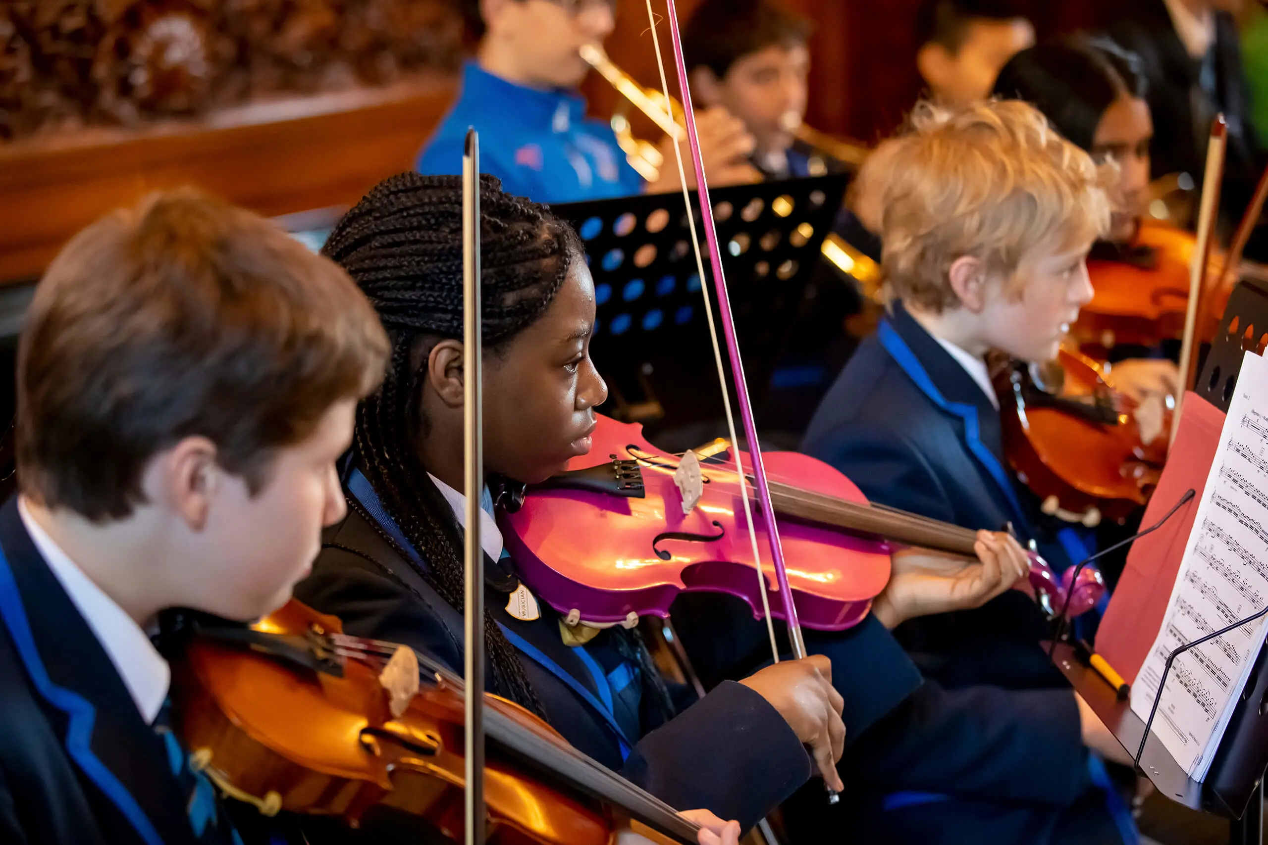Pupils playing instruments at The Gregg School